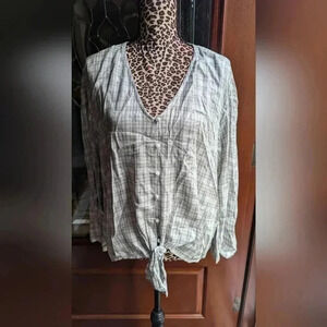 Lane Bryant Grey Plaid Long Sleeve Shirt-Plus Size 16 (EUC)